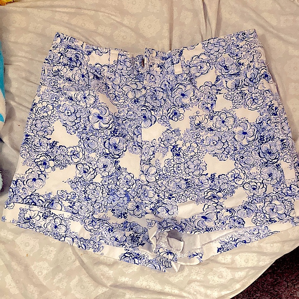 American Apparel super high waisted floral white and blue shorts size 29